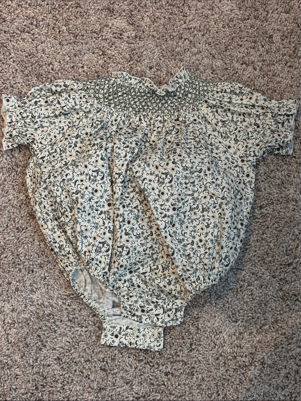 Noralee Smocked Floral Bubble Romper in Cream and Black